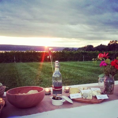 Picnic in the vineyard at sunset