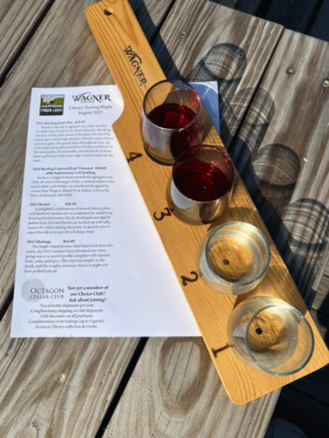 Flight of Library wines with tasting sheet